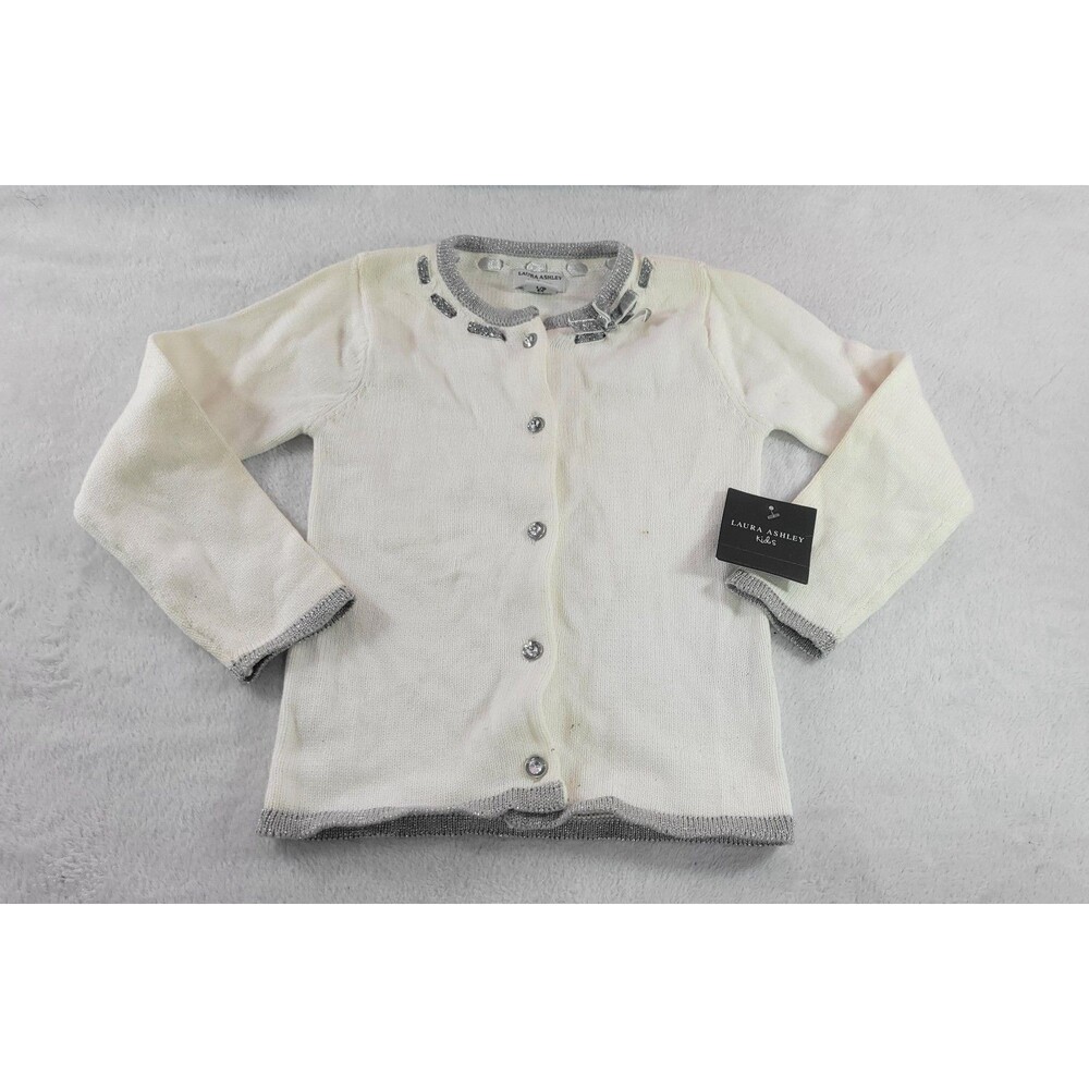 Laura Ashley Kids White Cardigan with Silver Trim & Rhinestone Buttons L/G 6X